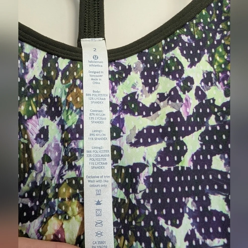 Lululemon Power Y Tank Top 2 Floral Sport White Gator Green Yoga Athletic